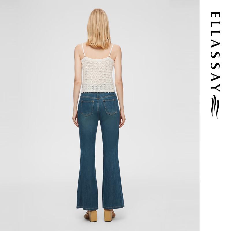 ELLASSAY Women's Lyocell Crochet Knit V-Neck Top