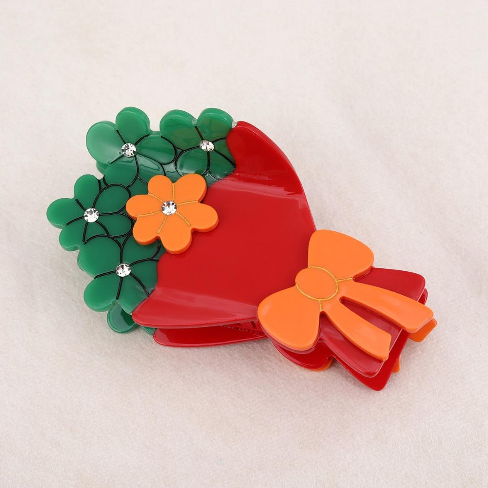 Elegant Flower Hair Clip Vintage Rhinestone Crab Clip Acetate Bouquet Hair Claw  Holiday