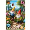 One, Fairy Tale Forest Gnome Welcome Garden Flag, Spring Summer Outdoor House Flag, Burlap Double-Sided Lawn Flag, Home Decor, Outdoor Decor, Yard Dec