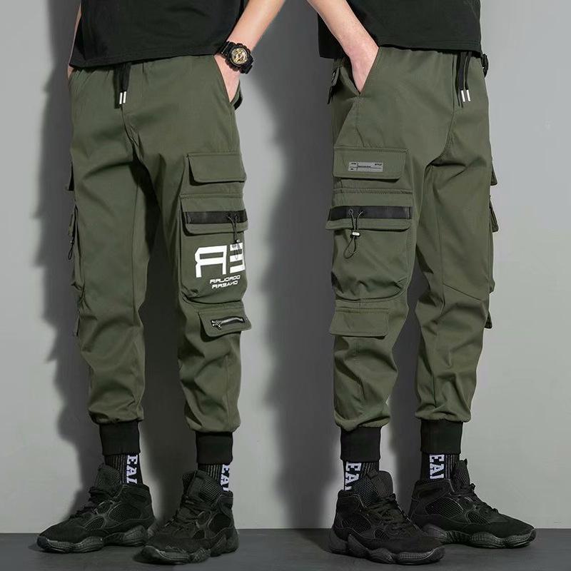 Klasický design Vícekapsové Cargo Kalhoty Pánské Ležérní Volný střih Cargo Kalhoty se stahovací šňůrkou Joggery pro jaro léto venku