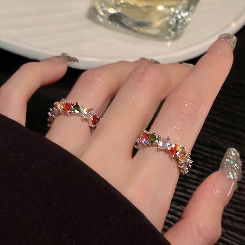 Copper Sophisticated Ring For Women With Colorful Zircon And Adjustable Open Design Summer For