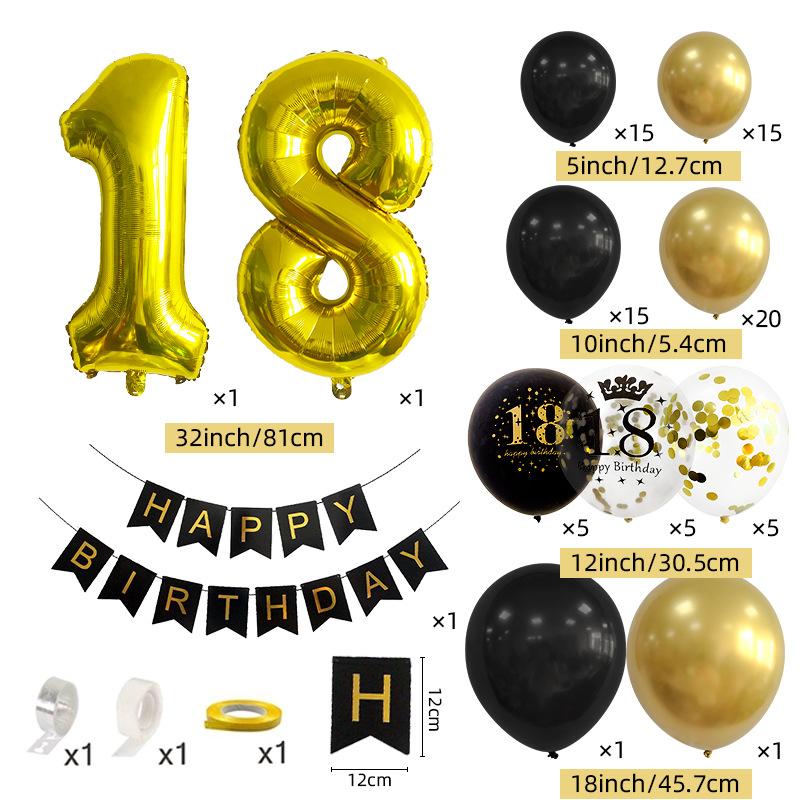 32 Inch Black Gold Birthday Balloon Wreath Set 18th 30th Birthday Party Balloon Chain Supplies