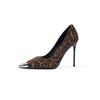 Metal Iron Head Leopard Print Fine Heel Pointed High Heels Women's Spring 2025 New Niche Design Shallow Mouth Single Shoes