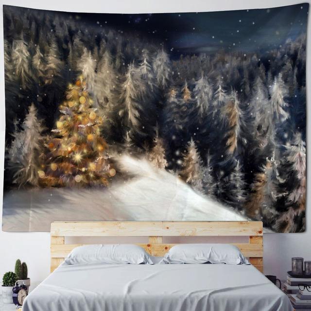 Christmas Tree Forest Snow Tapestry, Hanging Cloth, New Year Gift, Room Wall Hanging, Bohemian Style, Bedroom, Home Decoration