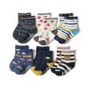 (Ayfoone) 12-Pair Set Baby Socks for Boys, Short Socks with Non-Slip Grips, Crew Length, Vehicle Design (16-18cm)