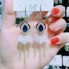 Internet Celebrity Explosion New Phoenix Crystal Petal Earrings Long Tassel Thin Face Earrings