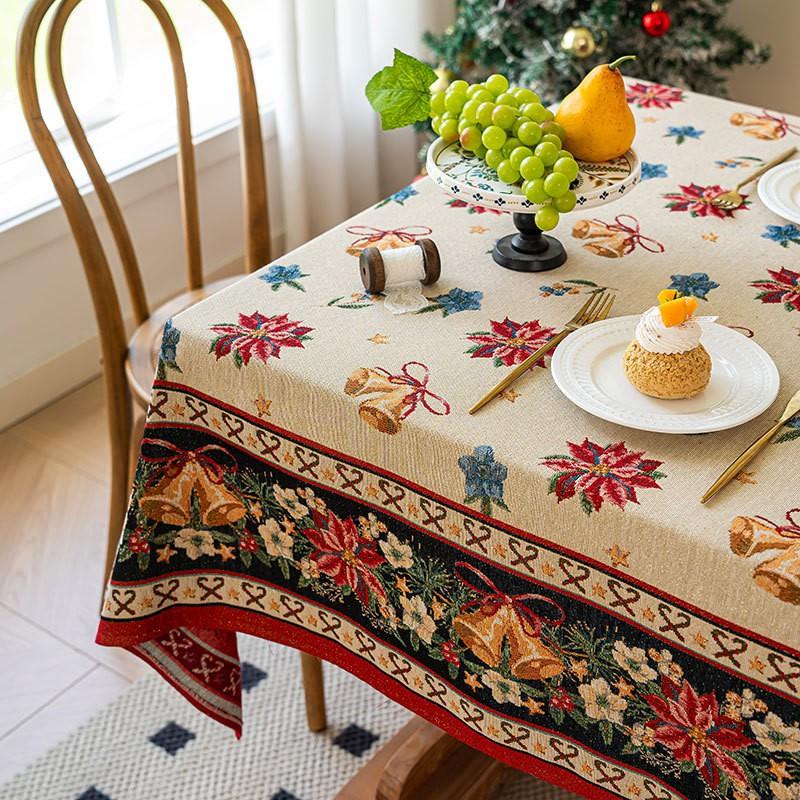 Elegant Christmas Tablecloth Cotton Linen Blend Rectangular Dining Table Cover Red Holiday Decor Home Kitchen