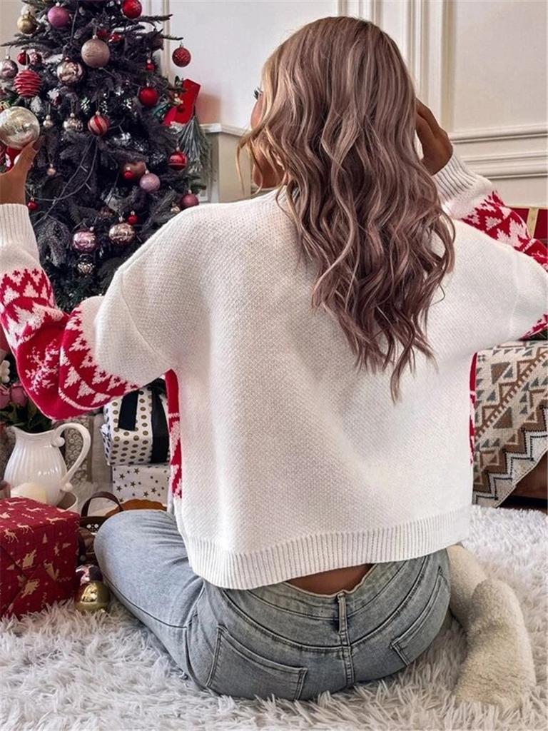 Fall Winter Loose Casual Simple Versatile Crewneck Knit Sweater Christmas Outfit