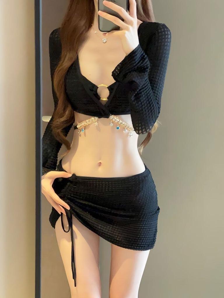 2025 Women's Sexy Black Four-Piece Cross-Border Bikini Swimwear Set