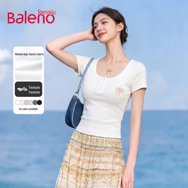 Baleno Women s U-Neck Slim Fit Cropped T-Shirt S