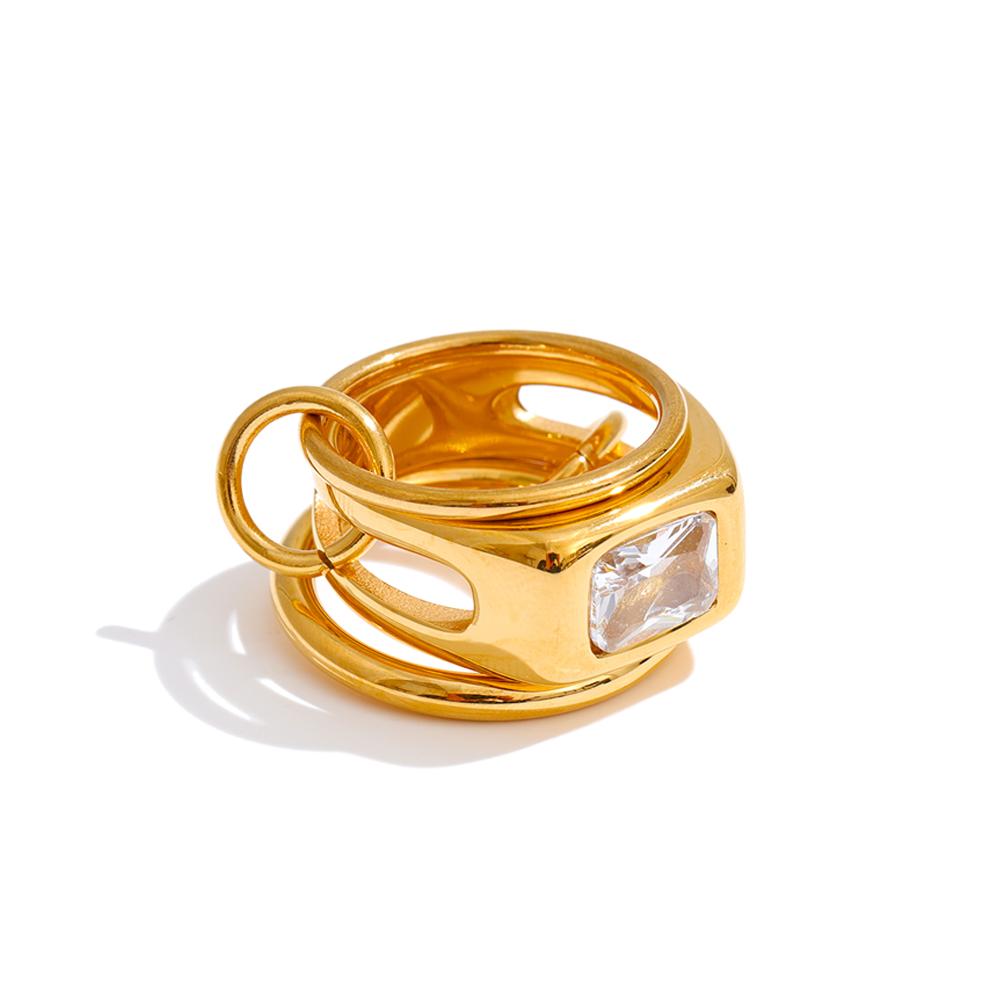 

Yhpup Size 678 Fashion Stainless Steel 3 Layered Finger Stacked Ring 18K Golden PVD Plated Zirconia High Quality Jewelry 6