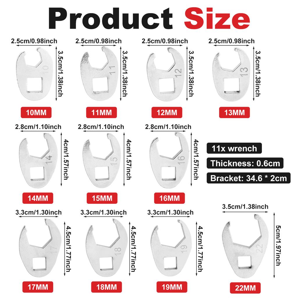 Bull Horn wrench set 11 replaceable claw wrench 10-22mm with storage rack suitable for 3/8 "driver engraving size nut wrench set