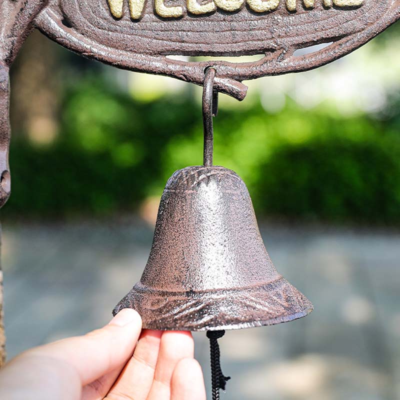 WTEMPO Retro Iron WELCOME Couple Birds Bell Vintage Hanging Hand-cranked Bell Bar Villa Garden Cafe and Farm Bell