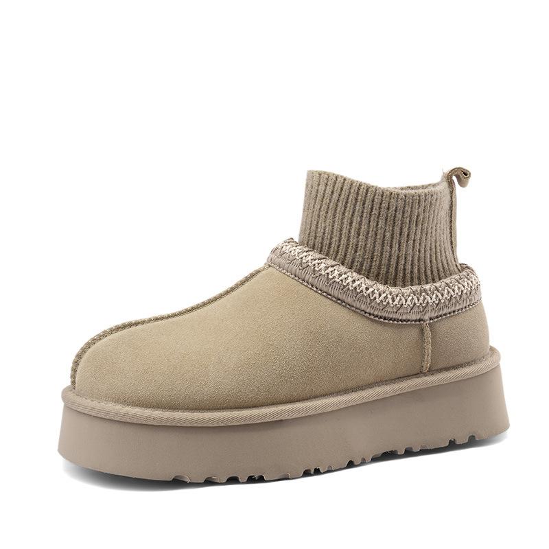 

Увеличение внутренней высоты на 4 см~ Пушистые туфли Мэри Джейн для женщин на зиму, новые серые шерстяные одинарные туфли для женщин, бархатные хлопковые туфли на толстой подошве 40 песочный