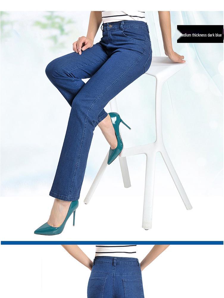 Jeans Élastiques Taille Haute pour Femmes - Pantalons Décontractés Amples, Épais, Jambe Droite pour Mères d'Âge Moyen et Personnes Âgées