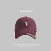 New V letter embroidered baseball cap women's wide brim versatile face small casual couple street racket cap