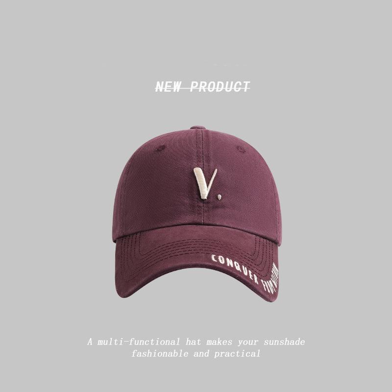 New V letter embroidered baseball cap women's wide brim versatile face small casual couple street racket cap