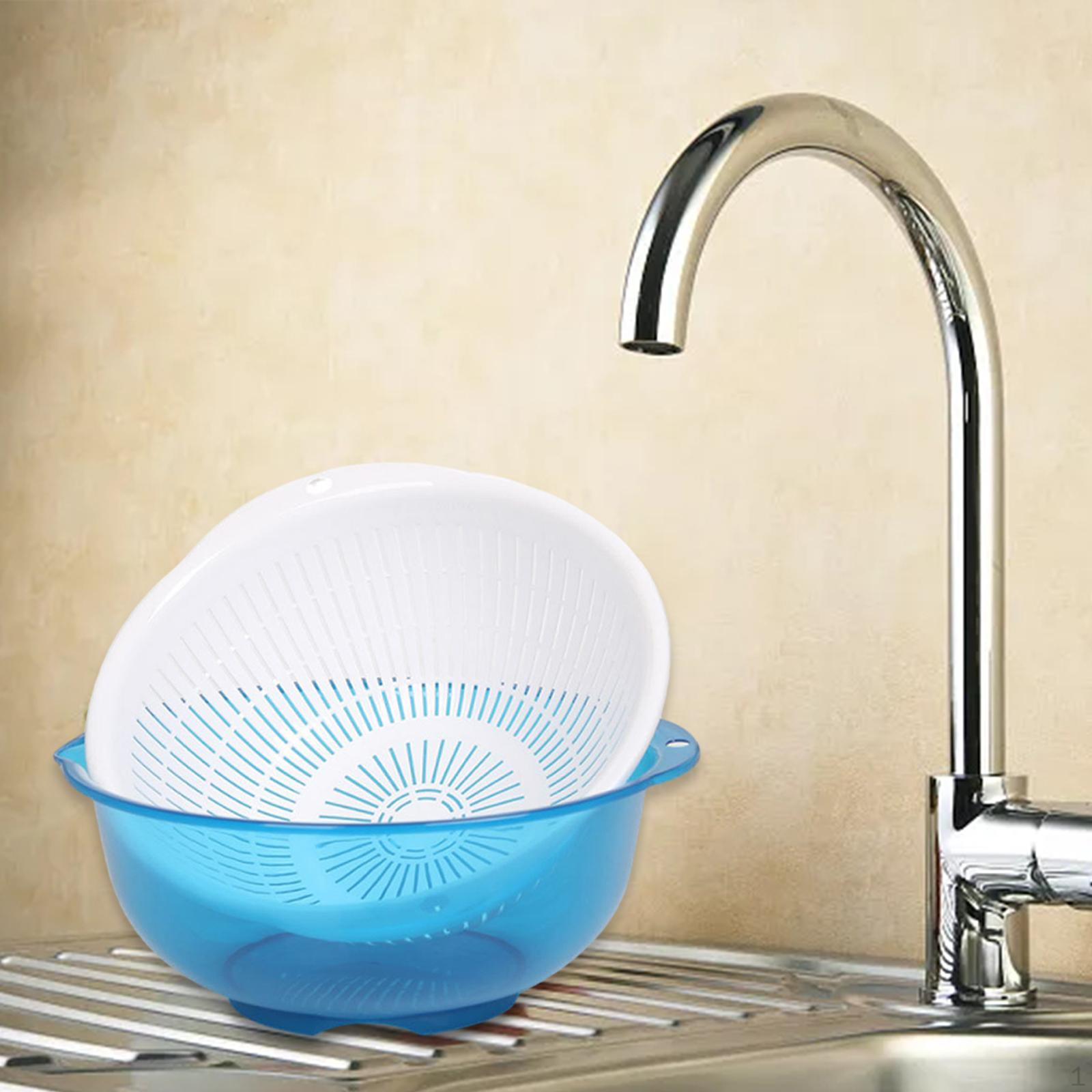 

Food Strainer Kitchen Fruit Drain Basket, Storage Multi Use Colanders Bowl, синій
