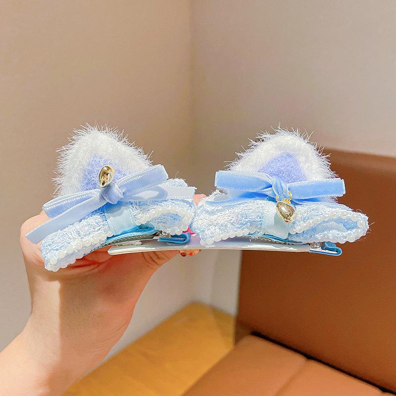 Cute Baby Cat Ear Bow Hair Clips - Winter New Plush 3D Hair Accessories for Kids, Soft & Gentle on Hair, Adorable Bangs Clips