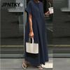 JPNTKY Fashion Summer Spring O-Neck Short Sleeve Solid Color Print Casual Dresses