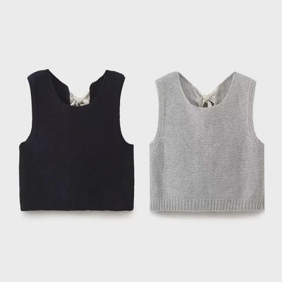 2024 Autumn Sleeveless Knitted Vest with French Bow Accent