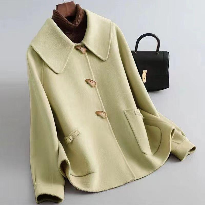 

Женское двустороннее шерстяное пальто Весенне-осенняя мода Большой размер Свободная короткая куртка Корейский стиль XXXL