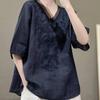 Female Summer Solid Color Embroidered V-neck T-shirt Literary Casual Temperament Tops