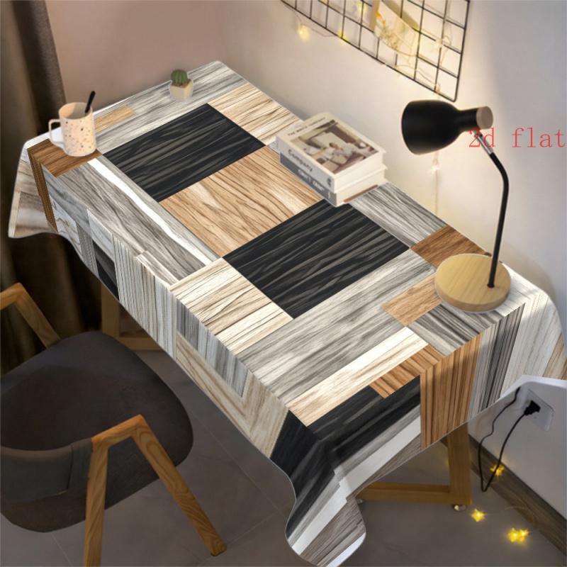 2D Flach 1 Stück - Rechteckige Tischdecke/Abdeckung, Modern Minimalistisches Holzmaserung Patchwork Muster, Schwarz-Braun-Grau-Weiß Farbpalette, 100% Polyester, Machi