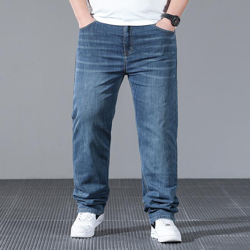

Spring/Summer Plus Size Men s Denim Trousers Business-Casual Versatile Mid-High Stretch Relaxed Fit Long Trousers 29 синий