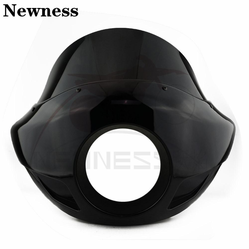 Gloss Black Motorcycle Headlight Fairing Mask 5 3/4" Headlamp Windshield Cover For Harley Sportster Iron Dyna FX XL 883 1200