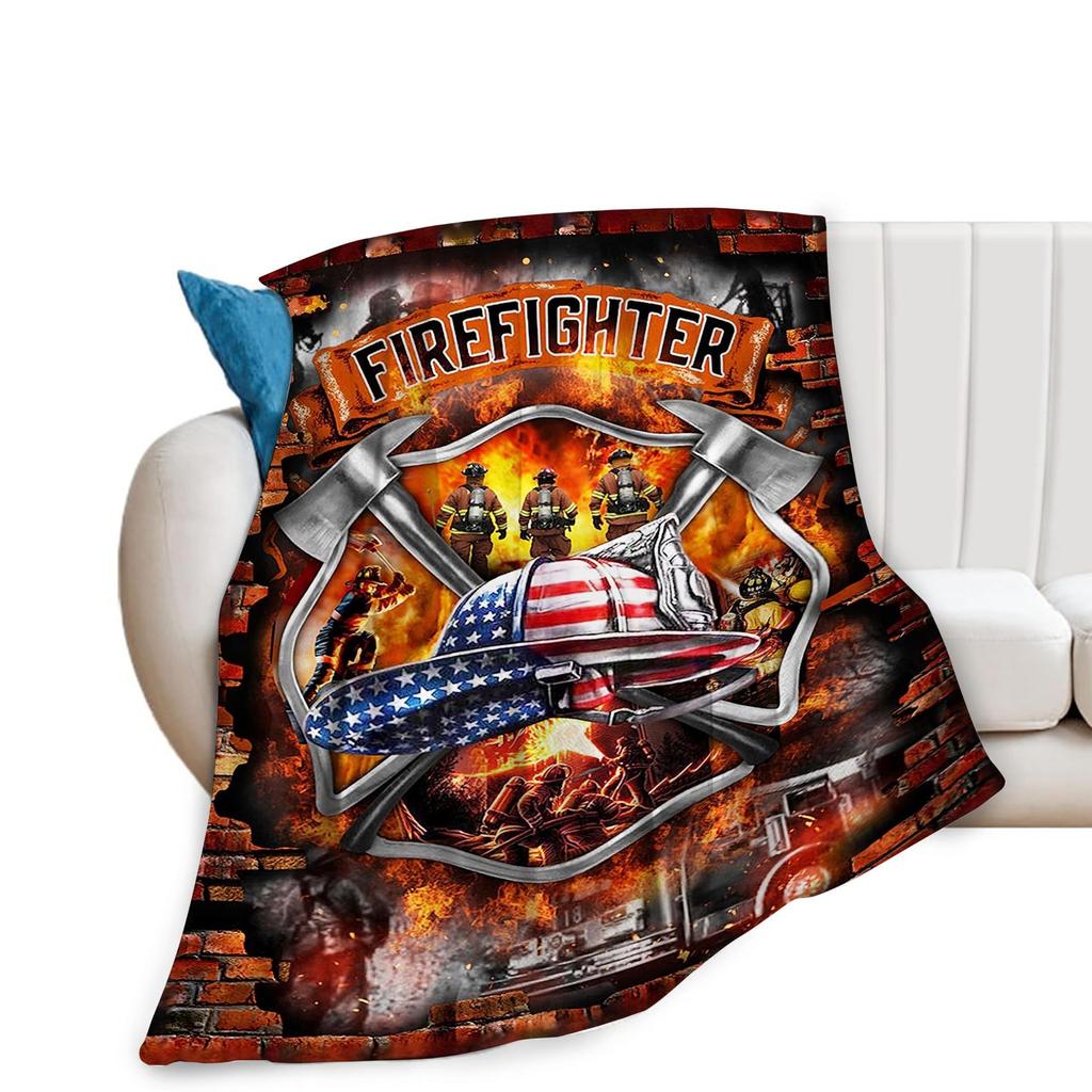 Firefighter Theme Printed Blanket for Sofa Bed Travel Camping Living Room Office Conditioning Blanket for All Seasons Gifts