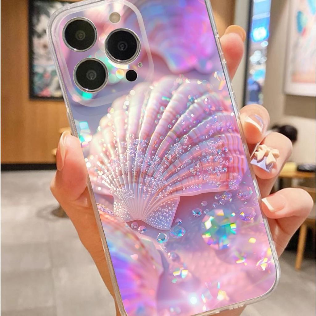 Pink Shell Anti-Fall Transparent Case for iPhone 14-17 Pro Max