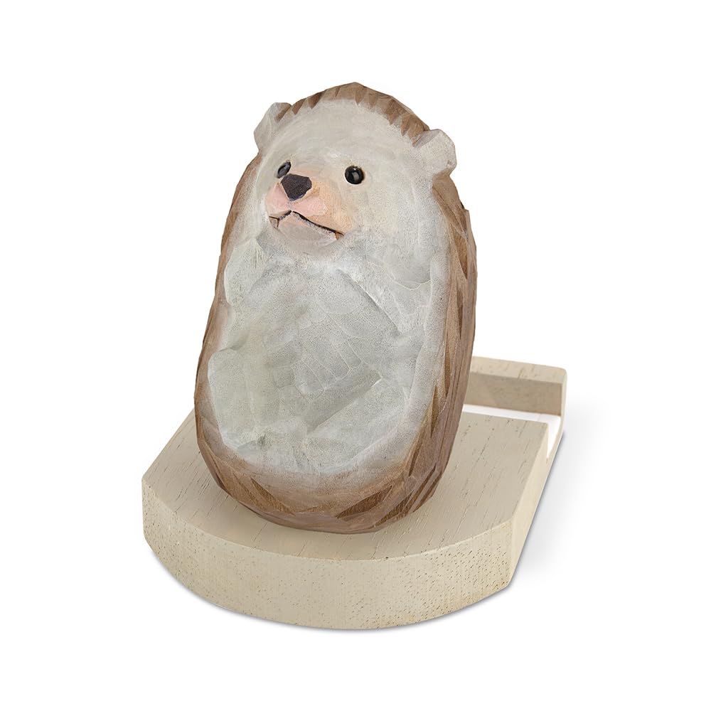 Amplimle Smartphone and Glasses Stand Hedgehog Wooden Desktop Animal Figurine Natural Wood