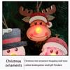 3PCS Christmas Wooden Pendant with LED Light Santa Elk Snowman Pattern Luminous Pendant Christmas Tree Decoration