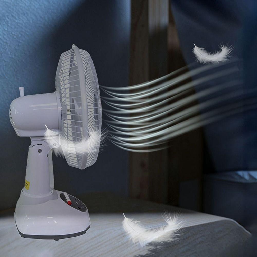 12 Inch Solar Fan Portable Energy Saving Oscillating Fan LED Light Lighting Function Solar Powered Fan Table Use