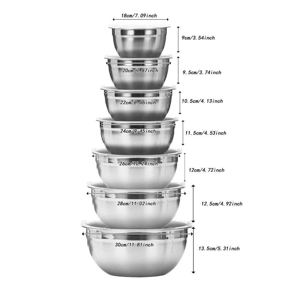 5 Piece Mixing Bowl Stainless Steel Salad Storage Container Set with Airtight Snap Lids
