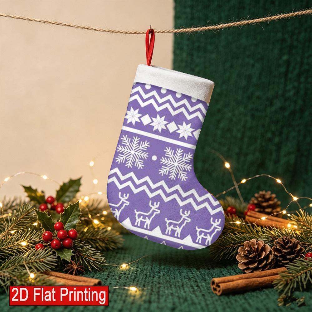 Christmas decoration fireplace hanging stocking1pc&s&4pcs of Flat Christmas Stockings Purple Reindeer Snowflak