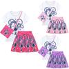 Multi-color Kids Girls Lily Lovebraids Print Round Neck Short Sleeves T-Shirt Skirt Bag Sets