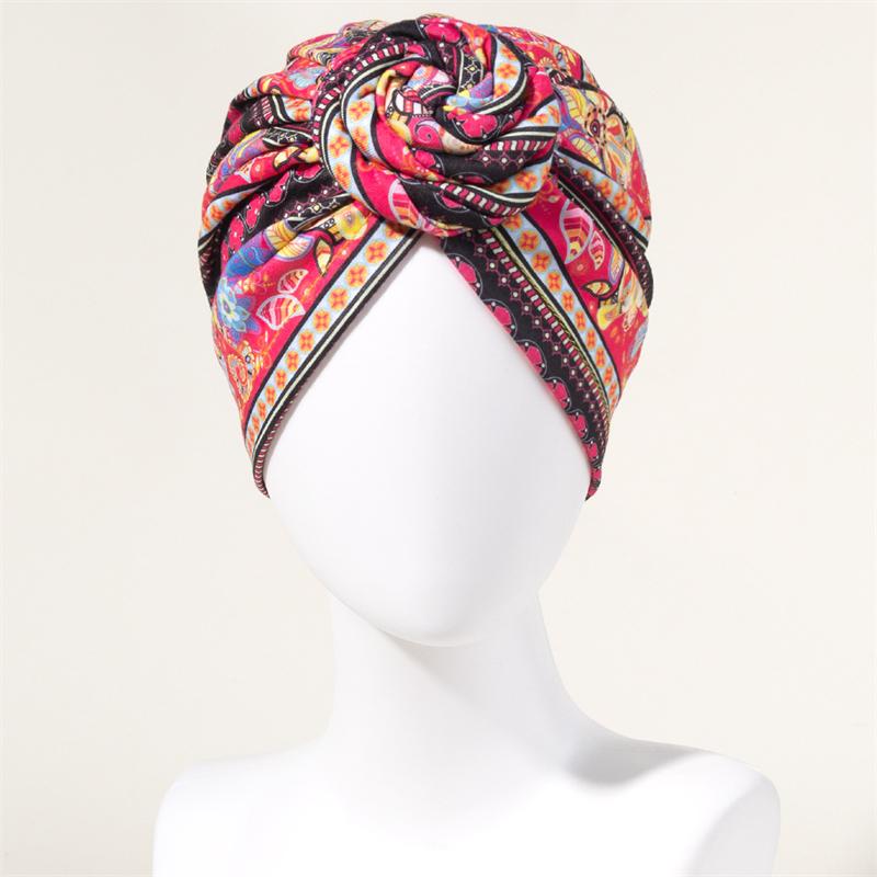 Neuer afrikanischer Druck Plissierter Turban Blumenmütze Vorgebunden Vorderknoten Elastisches Stirnband Elegant Damen Chemo Kappe Bandana Kopfbedeckung
