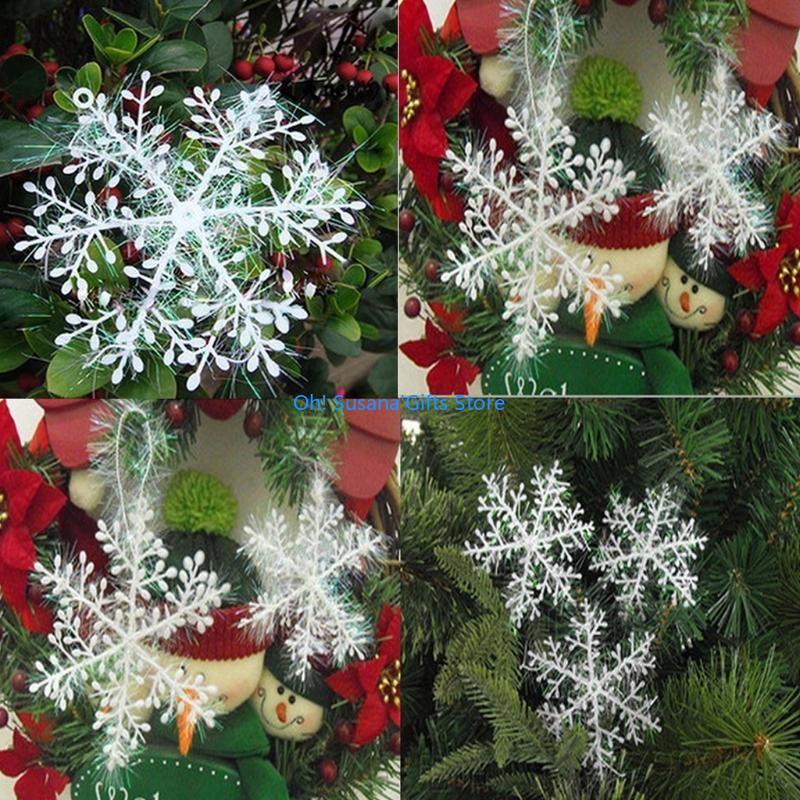 090D Christmas Snowflake Ornaments 6pc/set Hanging White Glitter Crafts Supplies Gift 6cm