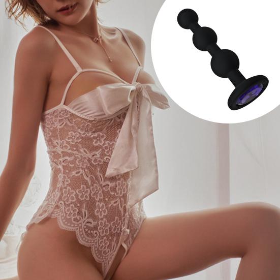 Silicone Anal Beads Butt Stopper 4.2 Inch Three Ball Anal Chain Training Toy with Purple Rhinestone Adult Sex Toy for Male Female Couple Play