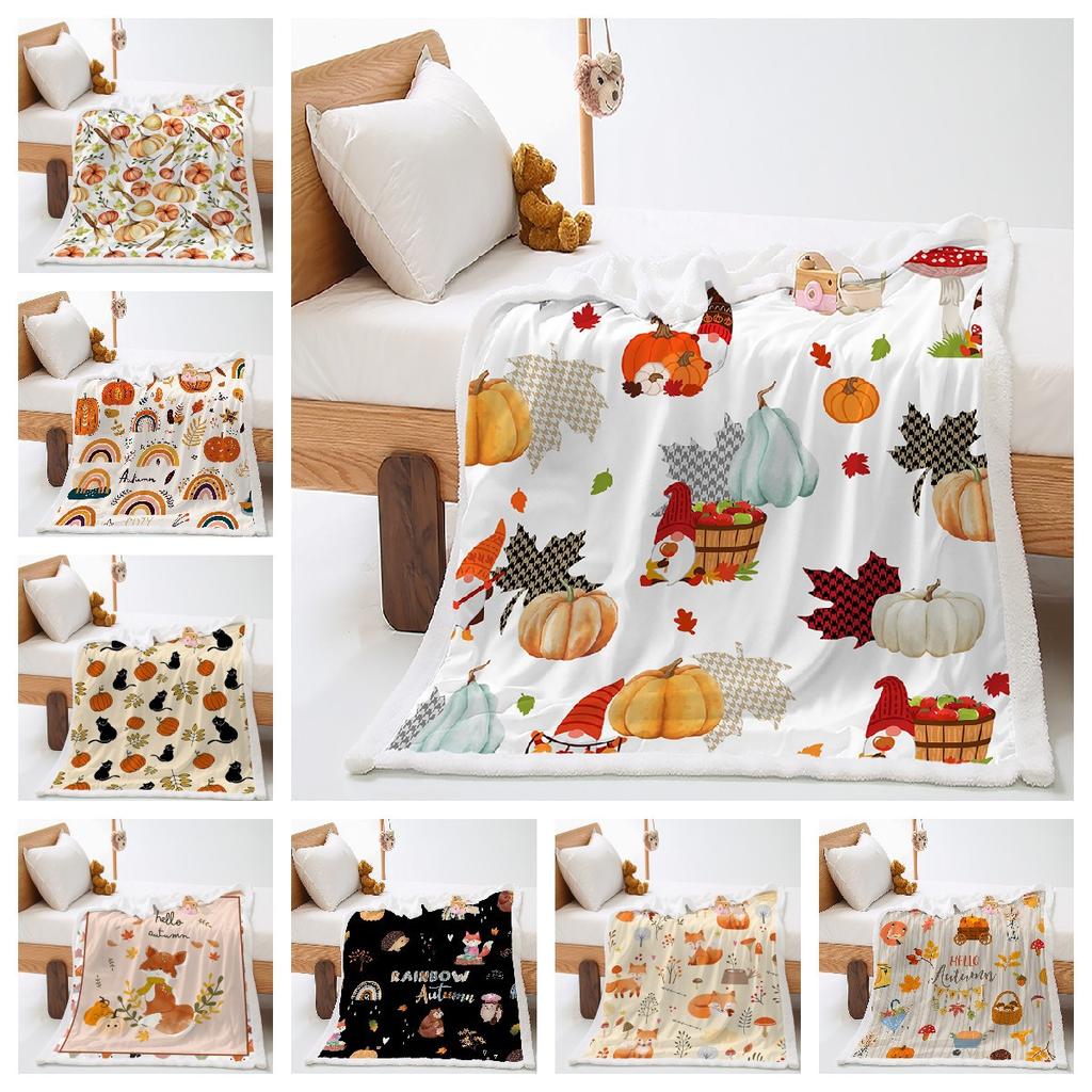 Blanket 2D Digital Printed Lamb Fleece Crystal Fleece Pumpkin Fox Blanket Cover Blanket