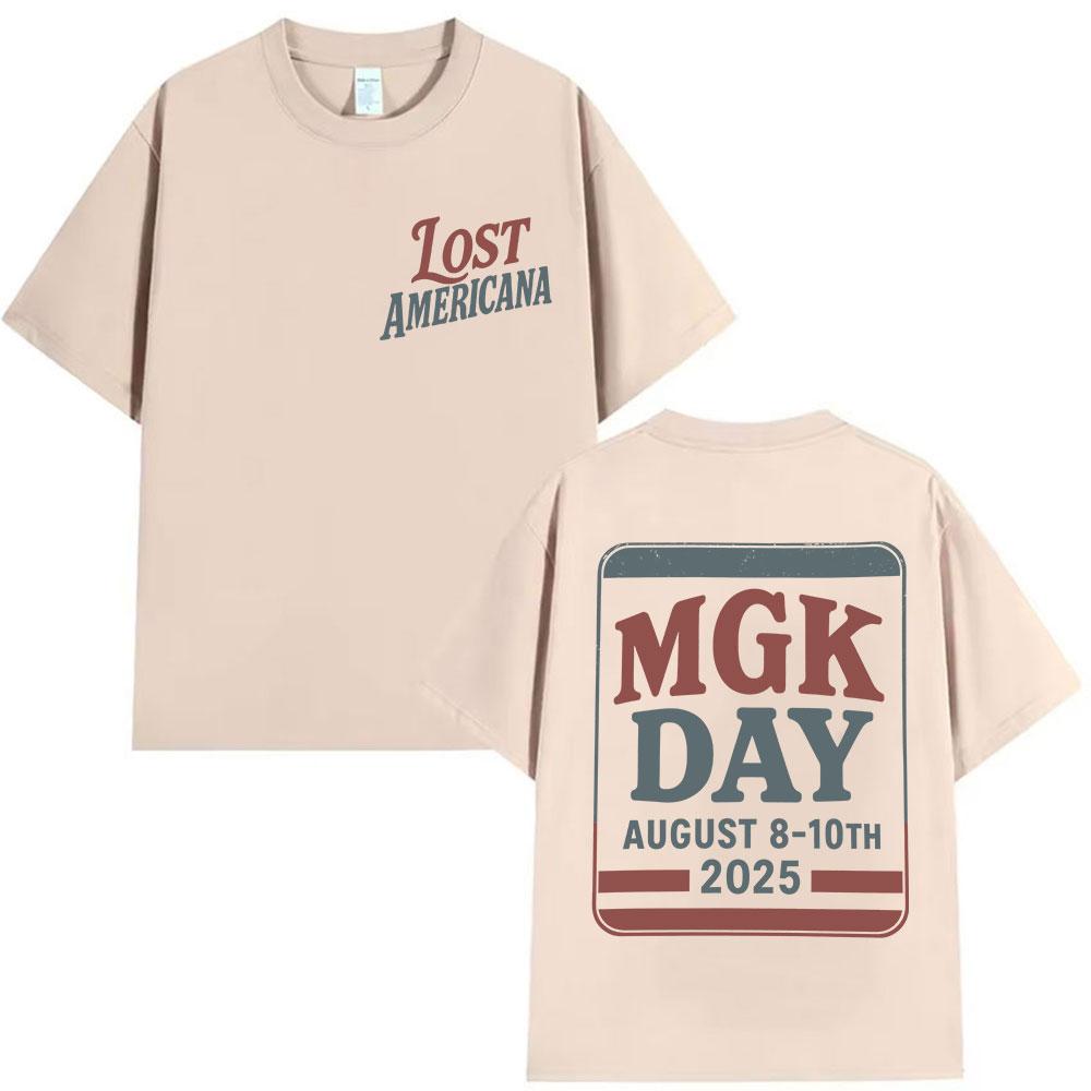 Tricou din bumbac de înaltă calitate pentru bărbați și femei, MGK Day Lost Americana 2025 Imprimat, Tricou cu mânecă scurtă Vintage Harajuku