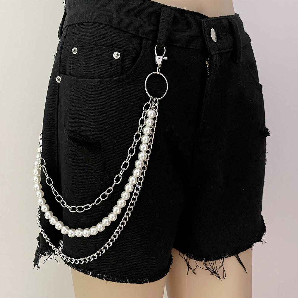 Hip Hop Punk Style Chain Pearl Trouser Chain Ins Trendy Cool Versatile Multi-layer Body Chain Women