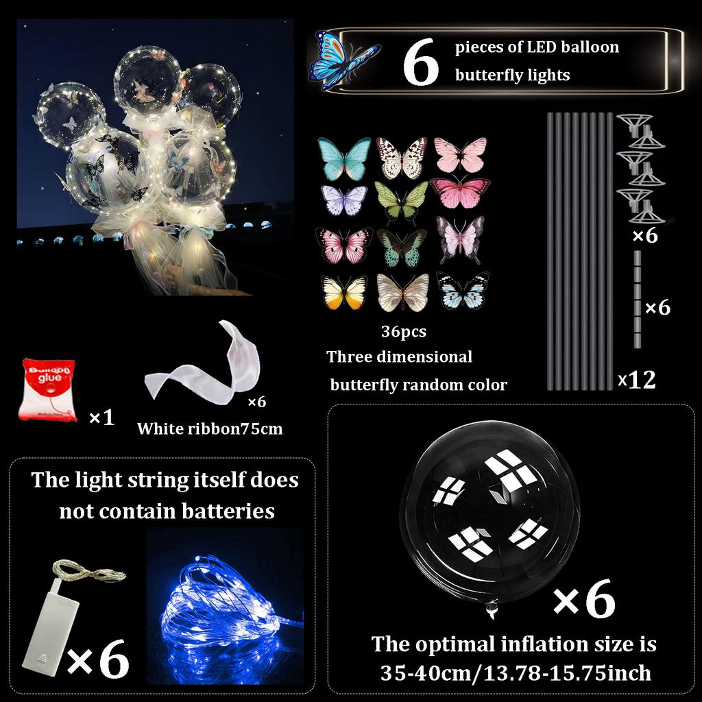 Colorful butterfly LED transparent balloon light with pole (excluding battery) for wedding, birthday and anniversary decoration