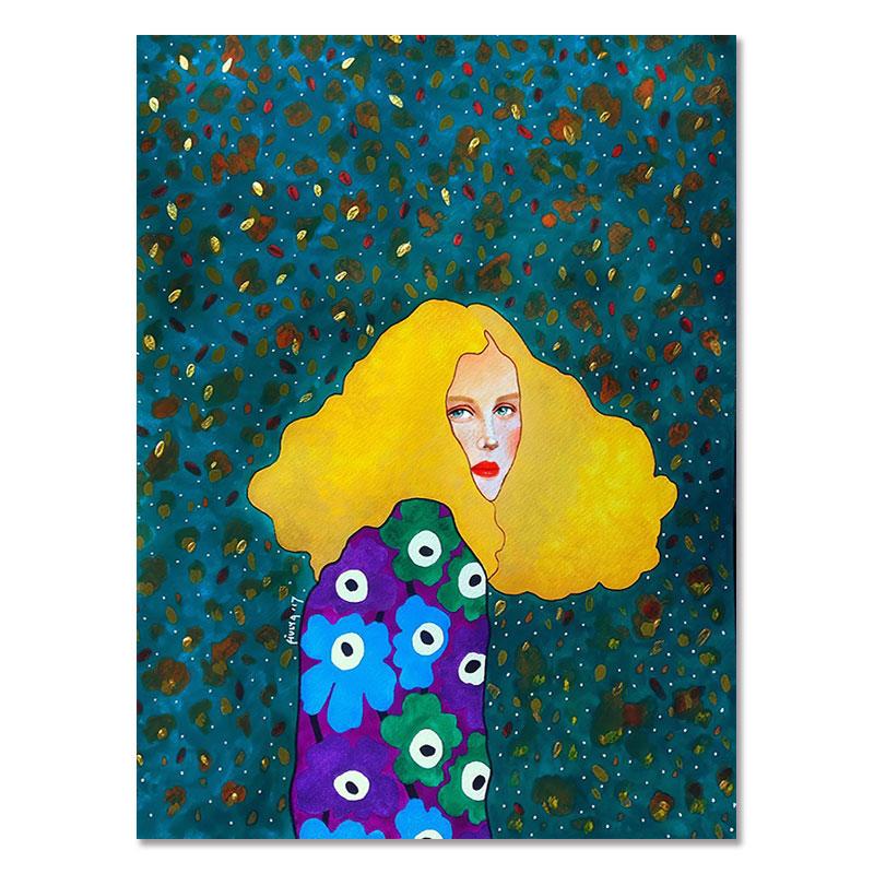 Abstract Flowers Girl Hair Wall Art Canvas Painting Bird Nordic Poster Art Prints Wall Pictures for Living Room Vintage
