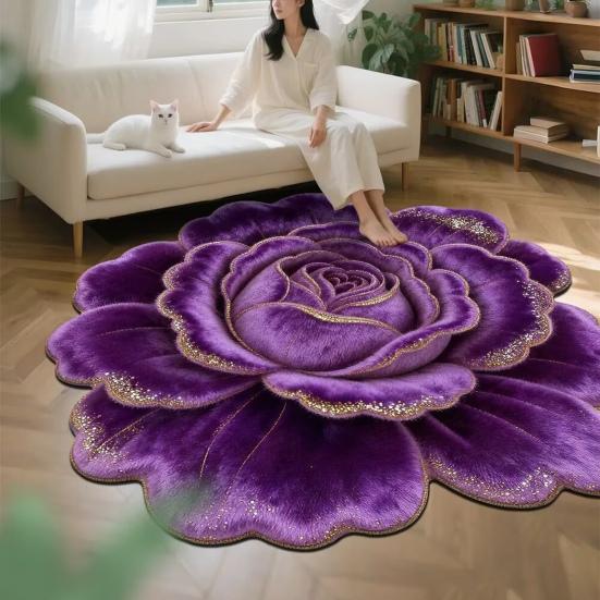 Floral Plush Floor Mat 3D Flower Optical Illusion Rugs Non-Slip Water-Absorbent Bath Mat for Bathroom Bedroom Entrance Vanity Area