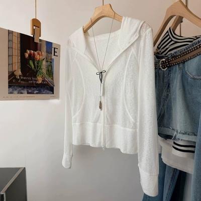 Long-sleeved Hooded Cardigan, Thin Summer Slim-fitting and Thin Sweater, Solid Color Thin Women's Versatile Short Coat Women