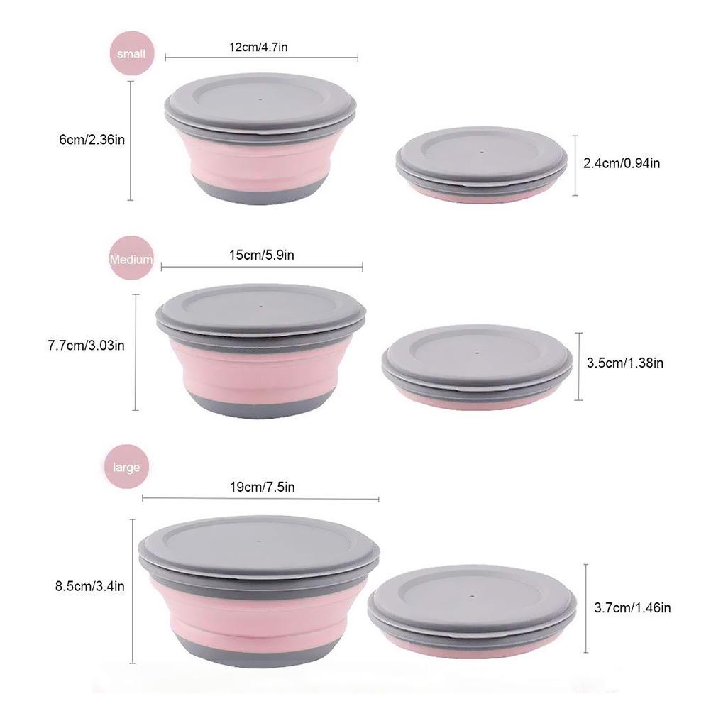 3Pcs Folding Camping Bowl Set Portable Silicone Kitchen Containers for Travel Outdoor Camping