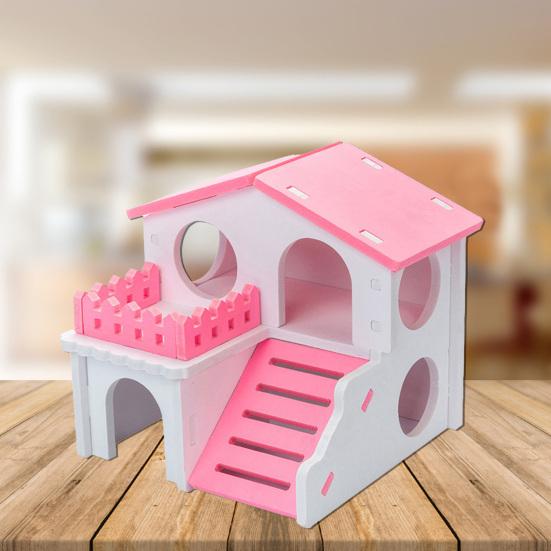 Yousheng Hamster House Ventilated Design Double Layers Wooden Hamster Hideout Accessories Toy for Guinea-pig